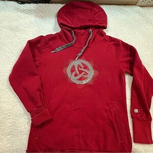 Red Hooded Sweatshirt with Embroidered Design